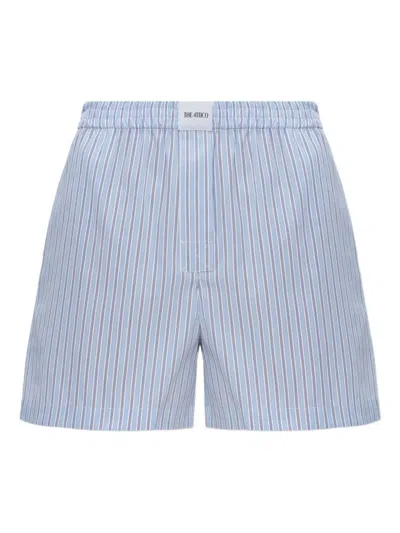 Attico Striped Poplin Shorts Elastic Waistband In Blue