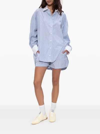 Attico Striped Poplin Shorts Elastic Waistband In Blue