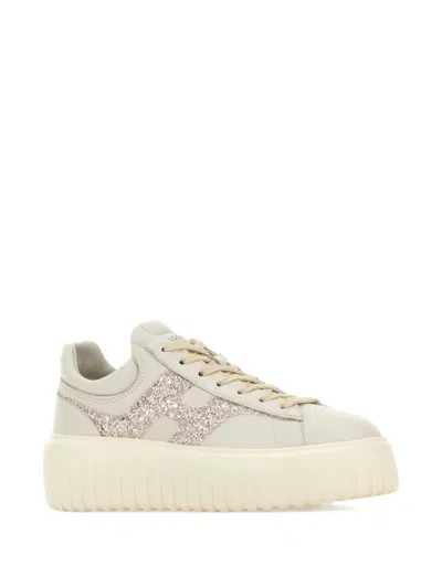 Hogan Platform Sneakers With Round Toe And Glitter In Neutral