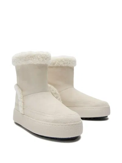 Moon Boot Shearling-trimmed Suede Boots In White