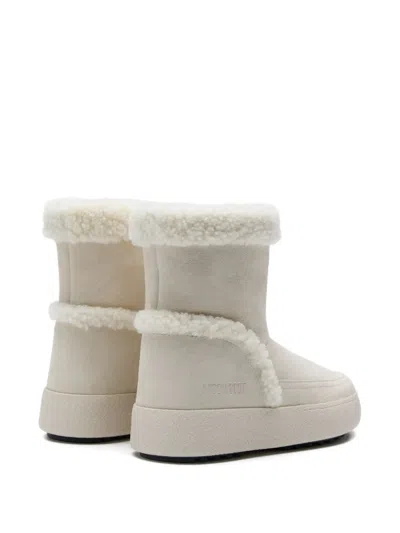 Moon Boot Shearling-trimmed Suede Boots In White