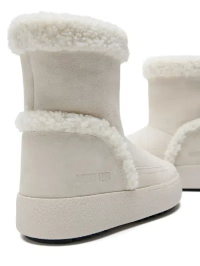 Moon Boot Shearling-trimmed Suede Boots In White
