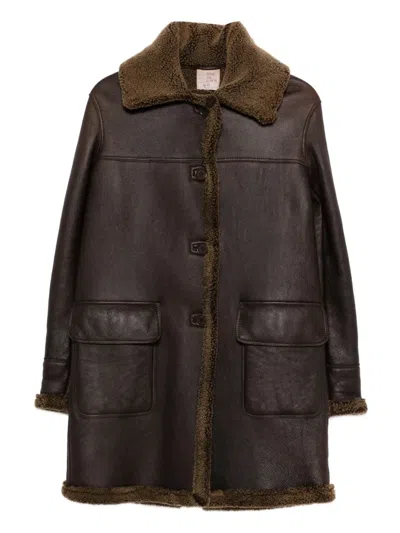 Pre-owned Romeo Gigli 1997-1998 Shearling Collar Coat In Brown