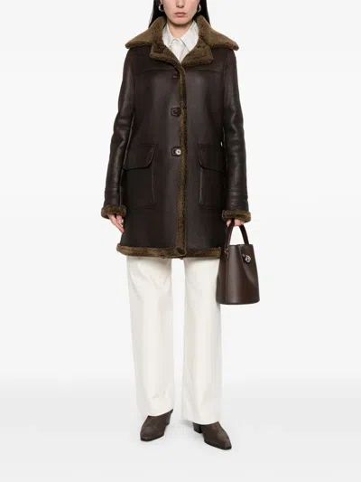 Pre-owned Romeo Gigli 1997-1998 Shearling Collar Coat In Brown