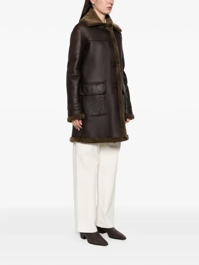 Pre-owned Romeo Gigli 1997-1998 Shearling Collar Coat In Brown