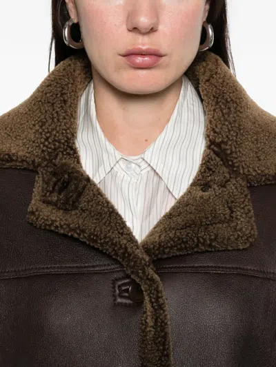 Pre-owned Romeo Gigli 1997-1998 Shearling Collar Coat In Brown