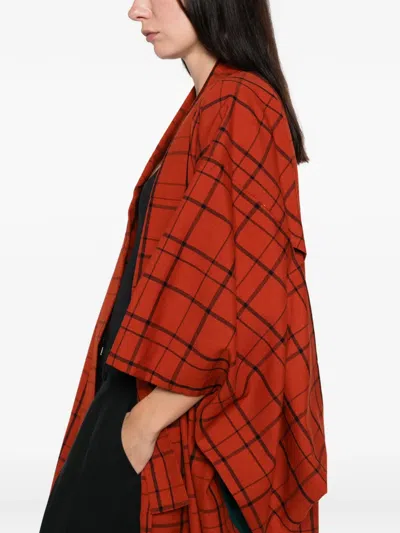 Pre-owned A.n.g.e.l.o. Vintage Upcycling Plaid-pattern Floral-appliqué Coat In Red