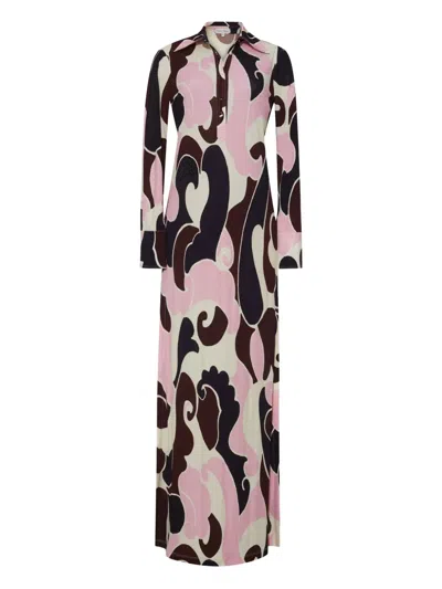 Cara Cara Abstract-print Collared Day Dress In Pink