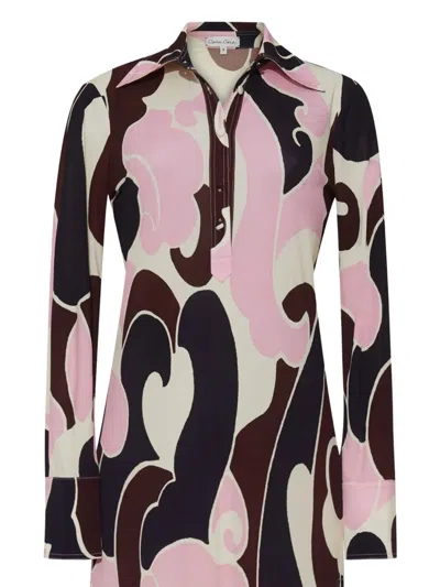 Cara Cara Abstract-print Collared Day Dress In Pink
