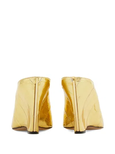 Ferragamo 90mm Wedge Mules In Gold
