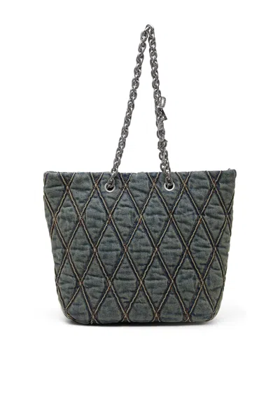 Diesel Charm-d-tote Bag In Quilted Denim In Blue