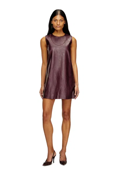 Diesel Burgundy Sleeveless Mini Dress In Coated Fabric In Red