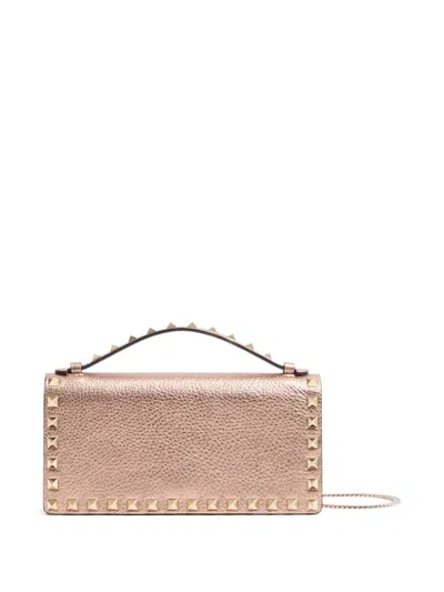 Valentino Small Rockstud Laminated Grainy Calfskin Tote Bag In Pink
