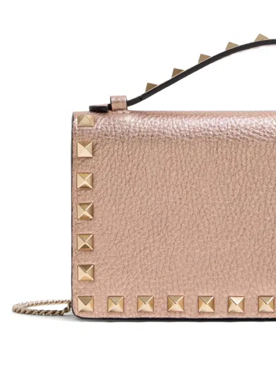 Valentino Small Rockstud Laminated Grainy Calfskin Tote Bag In Pink
