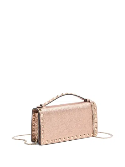 Valentino Small Rockstud Laminated Grainy Calfskin Tote Bag In Pink