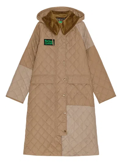 Ganni X Barbour Quilted Patchwork Hooded Coat In Neutral