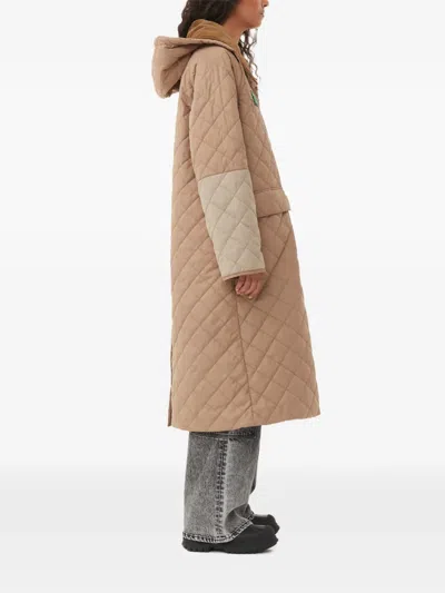Ganni X Barbour Quilted Patchwork Hooded Coat In Neutral