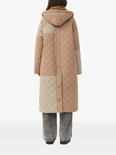 Ganni X Barbour Quilted Patchwork Hooded Coat In Neutral