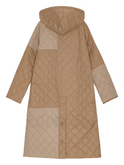 Ganni X Barbour Quilted Patchwork Hooded Coat In Neutral