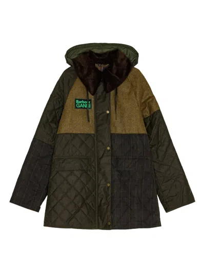 Ganni X Barbour Hooded Quilted Coat In Green