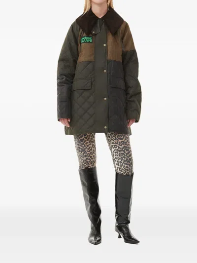 Ganni X Barbour Hooded Quilted Coat In Green