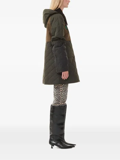 Ganni X Barbour Hooded Quilted Coat In Green