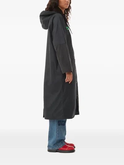 Ganni X Barbour Hooded Panelled Coat In Black