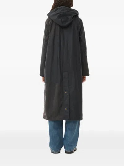 Ganni X Barbour Hooded Panelled Coat In Black