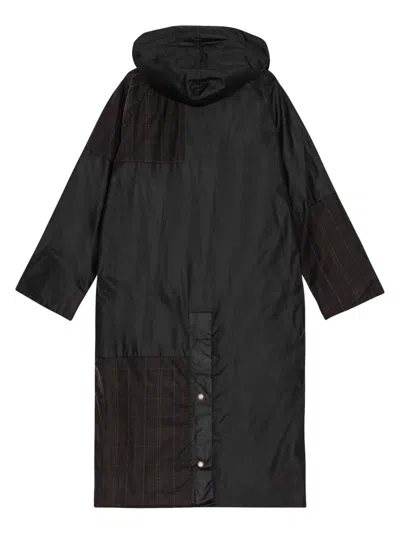 Ganni X Barbour Hooded Panelled Coat In Black