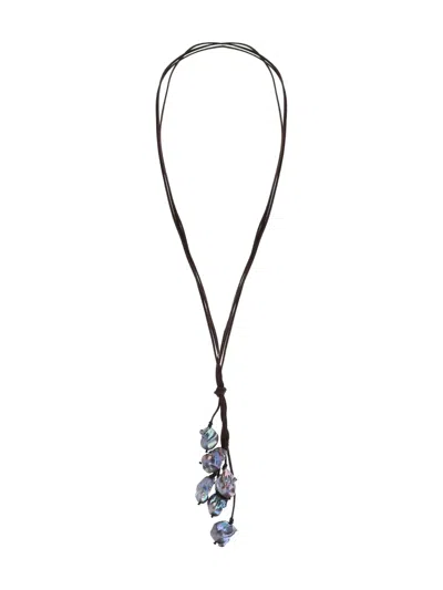 Mela Pearl-pendant Suede Necklace In Black