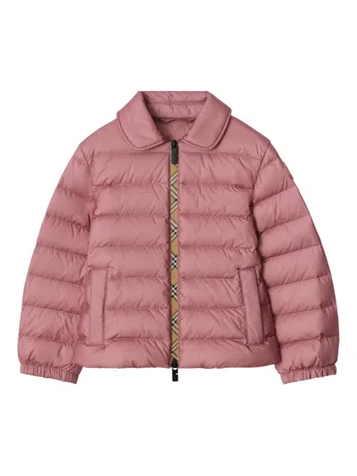 Burberry Checker-tape Nylon Puffer Jacket In Pink