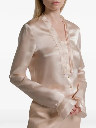 Alberta Ferretti Ruffled Buttoned Shirt In Neutral