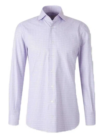 Atelier Munro Buttoned Check Dress Shirt In Purple