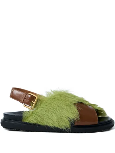 Marni Calf-hair Sandals In Green