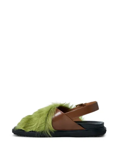 Marni Calf-hair Sandals In Green