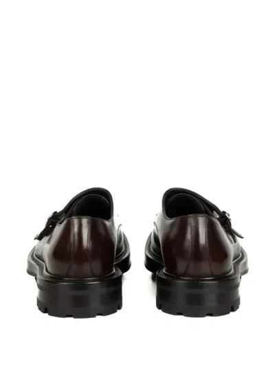 Neil Barrett Buckle Leather Monk Shoes In Brown