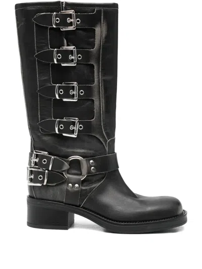 Gisel Moire 50mm Buckle-detail Boots In Black