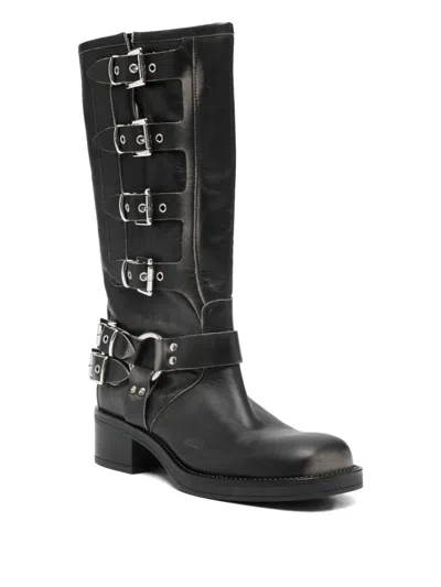 Gisel Moire 50mm Buckle-detail Boots In Black