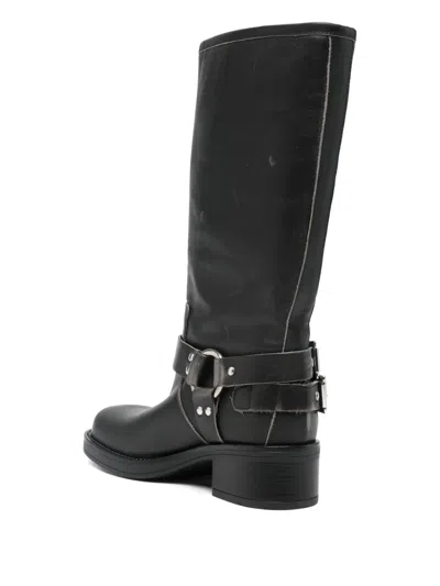Gisel Moire 50mm Buckle-detail Boots In Black