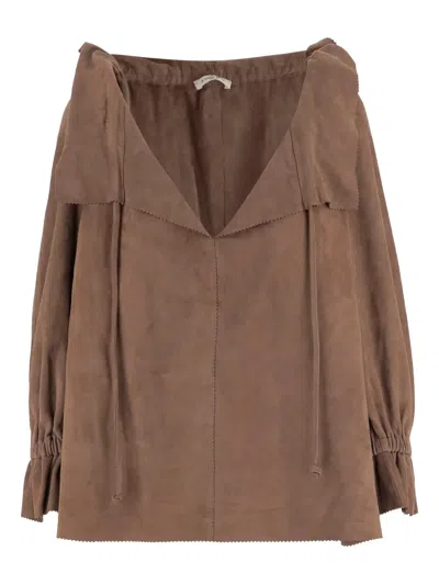 By Malene Birger Dicte Ruffled Drawstring Blouse In Brown
