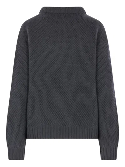 Twp Waffle-knit Crew-neck Sweater In Gray