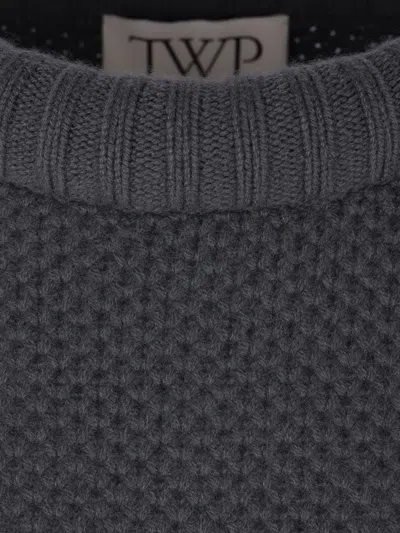 Twp Waffle-knit Crew-neck Sweater In Gray