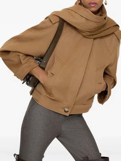 Burberry Detachable-scarf Jacket In Brown