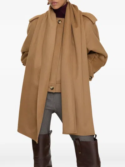 Burberry Detachable-scarf Jacket In Brown