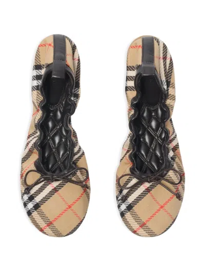 Burberry Check Bow Ballerinas In Neutral