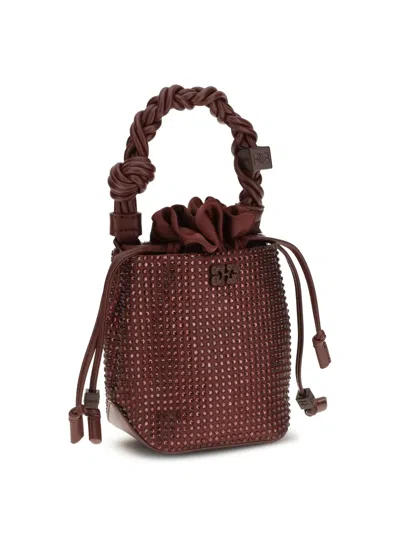Ganni Mini Bou Embellished Bucket Bag In Red