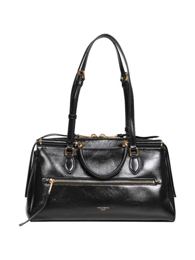 Dolce & Gabbana Vittoria Leather Tote Bag In Black