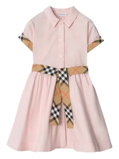 Burberry Check Trim Cotton Shirt Dress In Pink