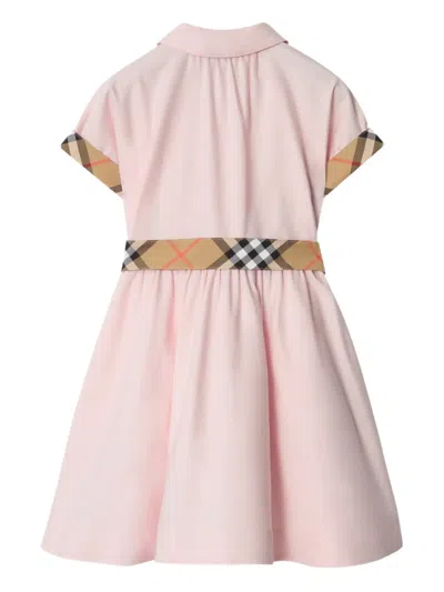 Burberry Check Trim Cotton Shirt Dress In Pink