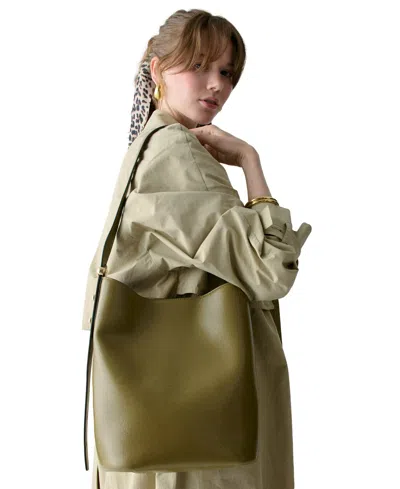 Kate Spade Halo Medium Smooth Leather Bucket Bag In Green